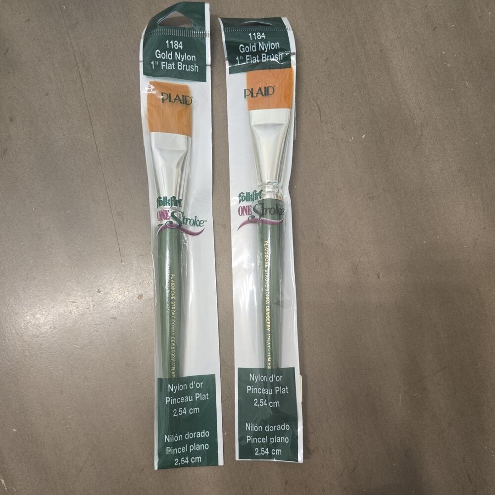 NOS Set of 2 Plaid One Stroke Folk Art Donna Dewberry #1184 1" Flat Brush Nylon